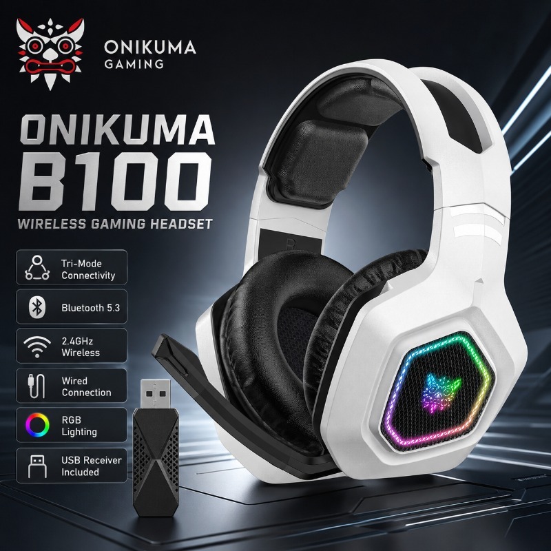 Gaming Console In Amazon - ONIKUMA B100 ชุดหูฟังสำหรับเล่นเกมไร้สายบลูทูธ RGB ความหน่วงต่ำพิเศษพร้อมไมโครโฟนสเตอริโอสำหรับ PS5