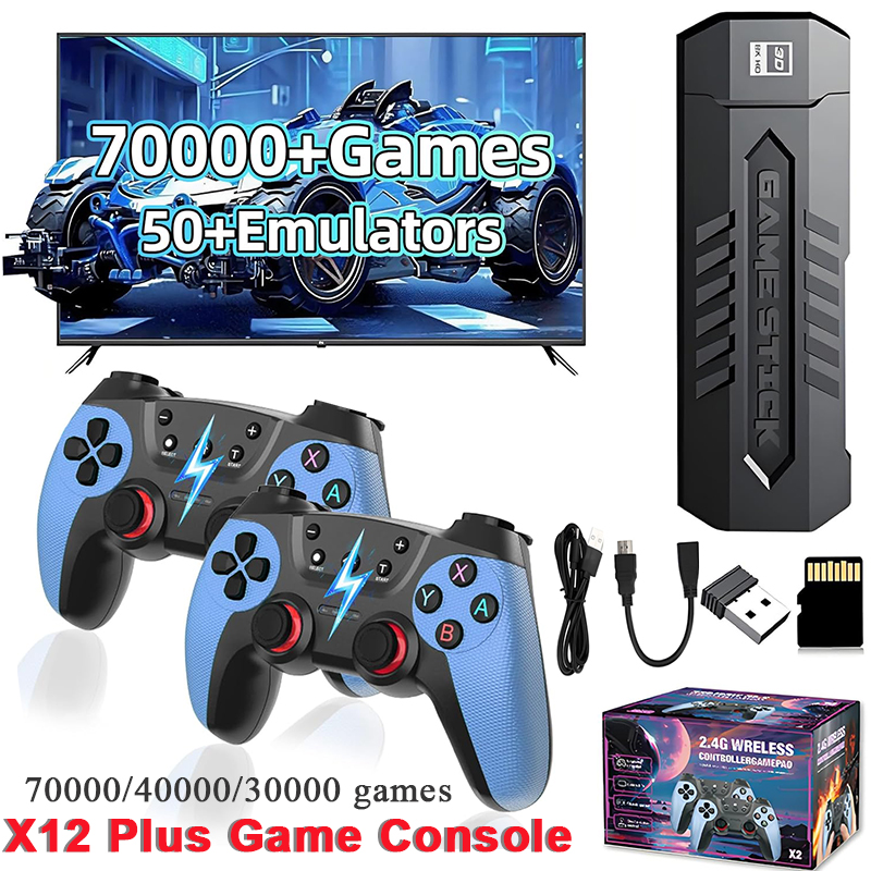 Gaming Console Box - X2 รีโทรเกมสติ๊ก 128GB 70000/30000+ เกมไร้สายคอนโทรลทีวีคอนโซลวิดีโอเกมพกพาสำหรับ PS1/N64/GBA