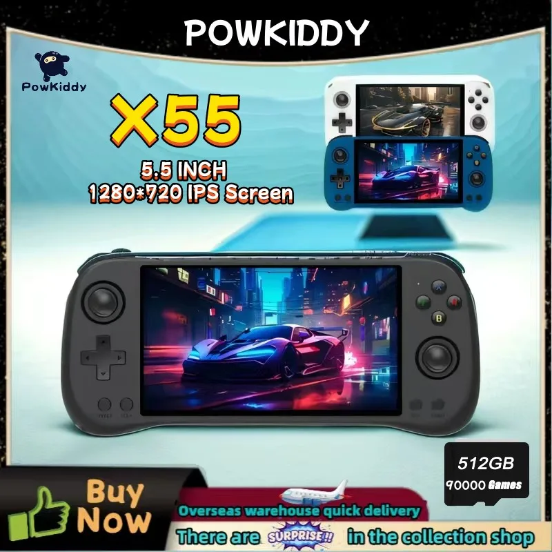 Gaming Console X55 - POWKIDDY X55 คอนโซลเกมมือถือ 5.5 นิ้วหน้าจอIPS RK3566