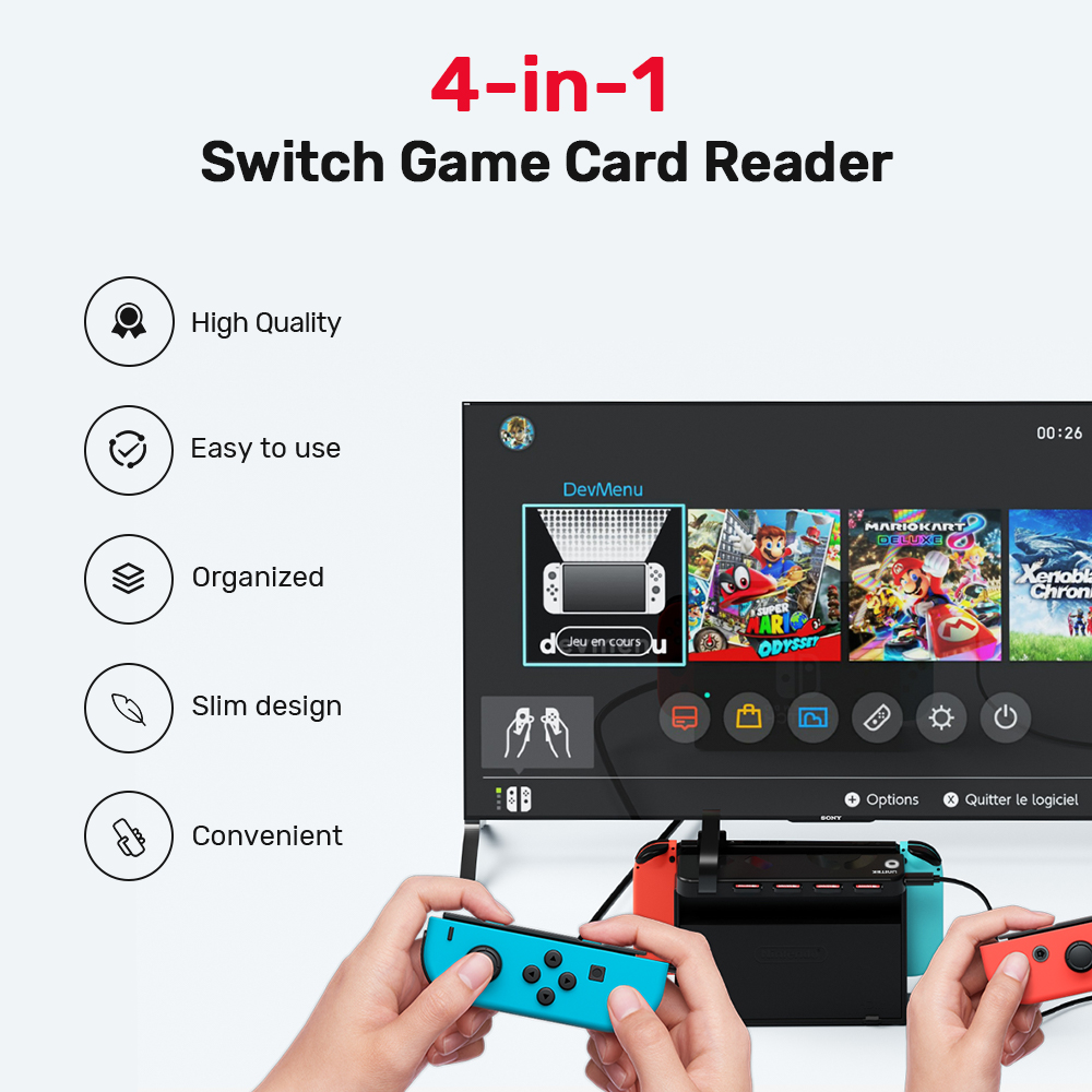 Gaming Card Holder - G1002D เครื่องอ่านการ์ดเกมแบบพกพาสำหรับนินเทนโดสวิตช์ OLED ยก USB ชาร์จ