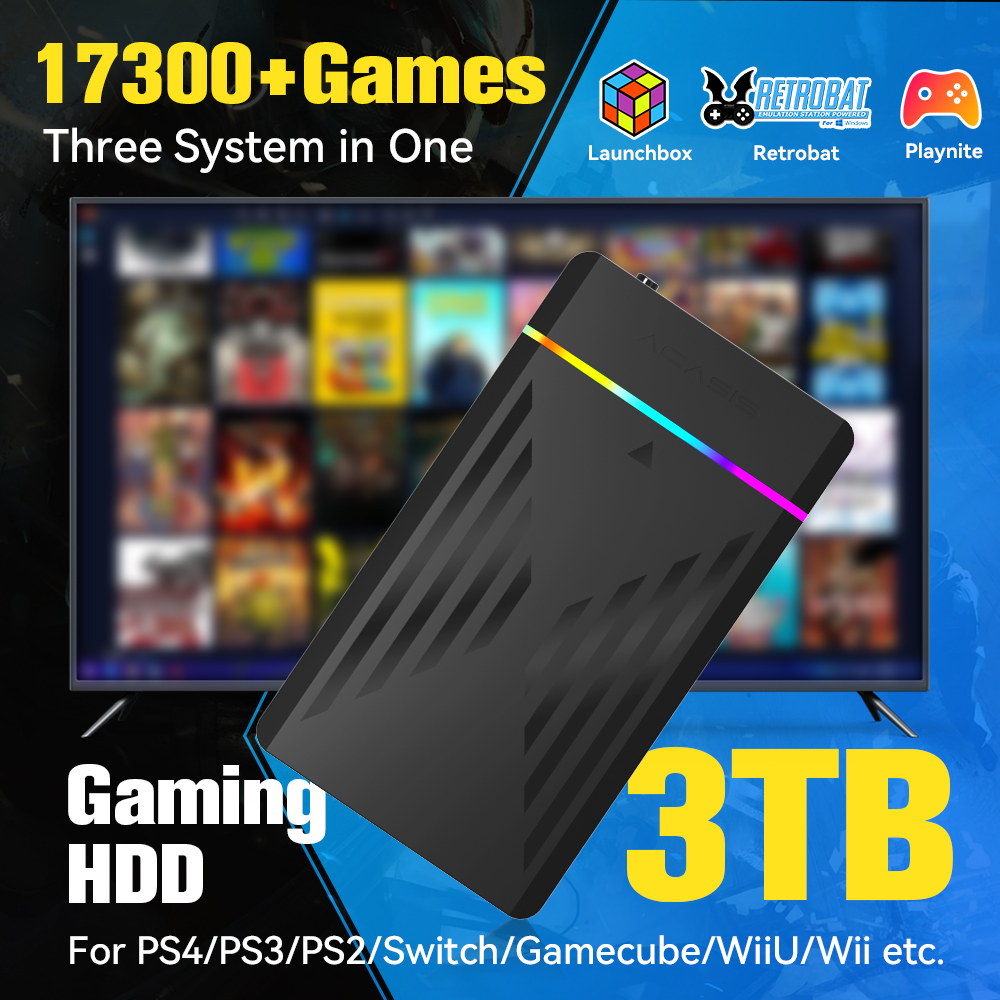 Gaming Console In Chinese - 3TB แบบพกพา HDD LaunchBox/Retrobat/Playnite คอนโซลเกม Retro