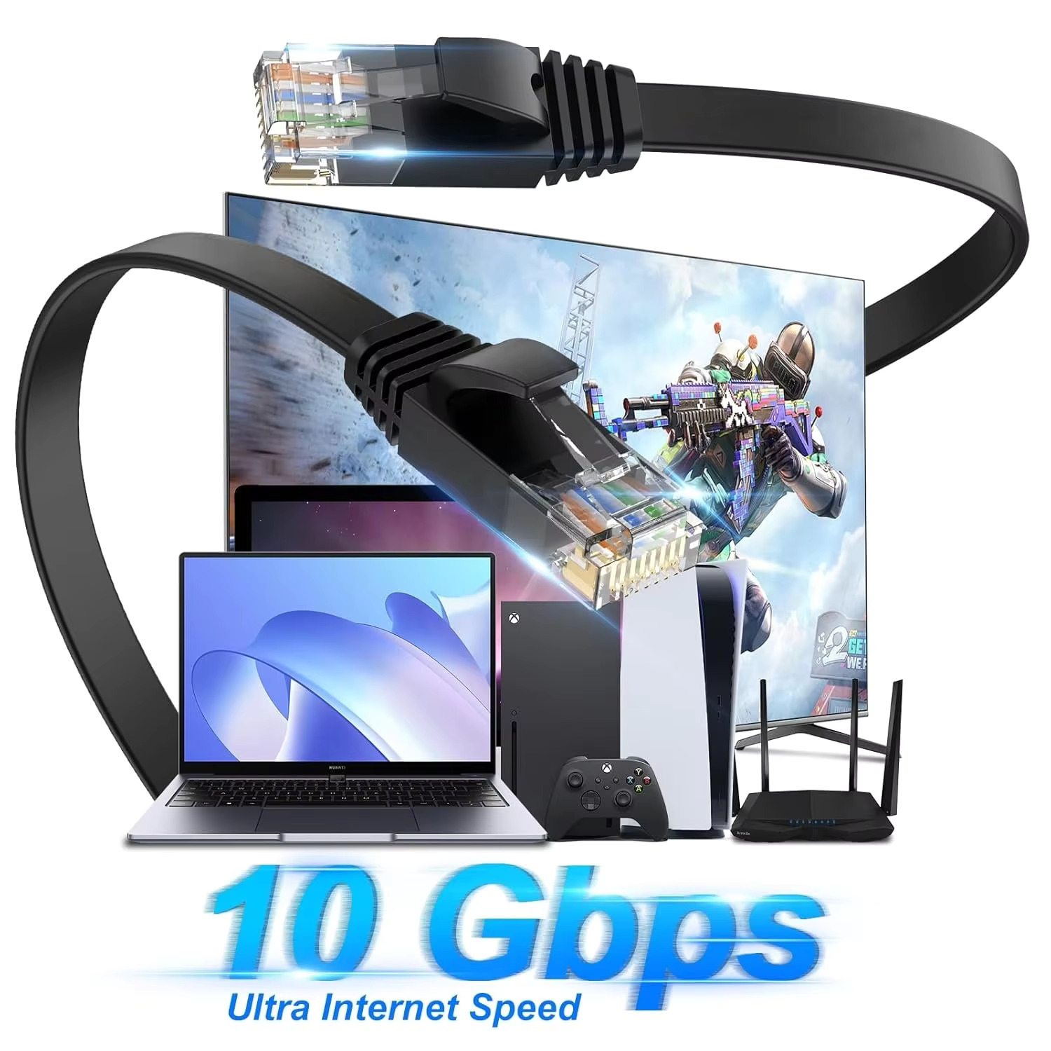 สายเคเบิลอีเธอร์เน็ตแบบแบน Cat - Lan Cable Gaming บทวิจารณ์และราคา