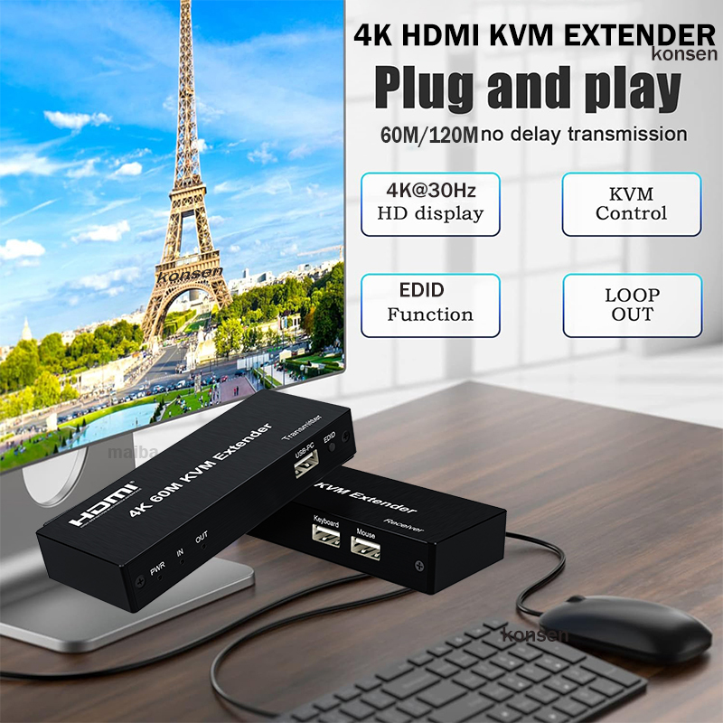 4K 120M HDMI KVM Extender 60M  - Lan Cable Gaming บทวิจารณ์และราคา